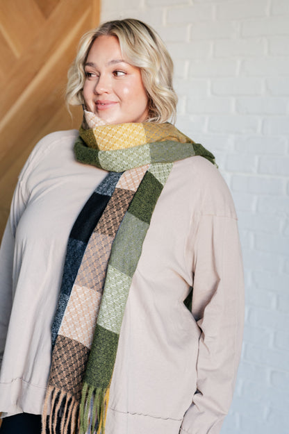 Woodland Charm Checkered Fringe Scarf