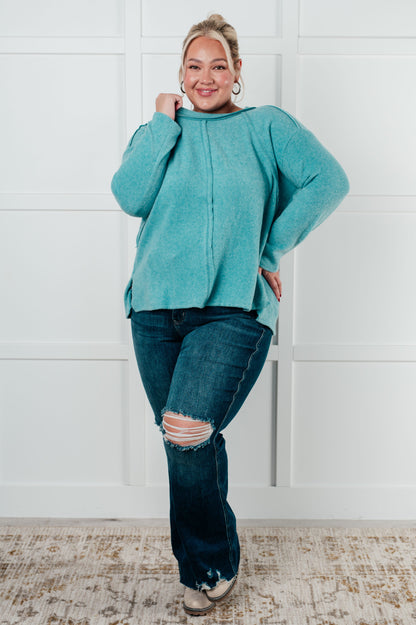 Effortless Chic Brushed Hacci Dusty Teal Sweater