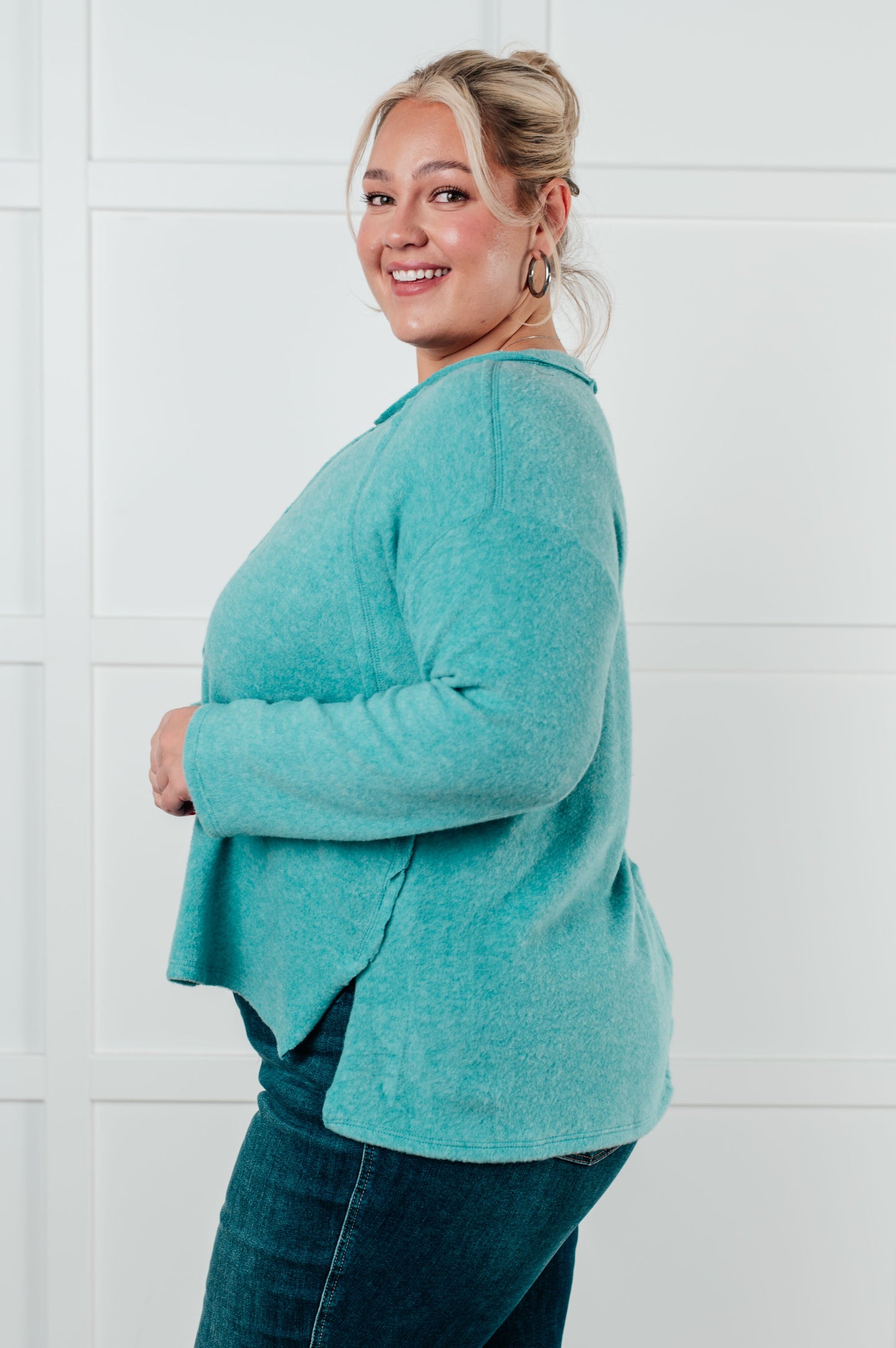 Effortless Chic Brushed Hacci Dusty Teal Sweater