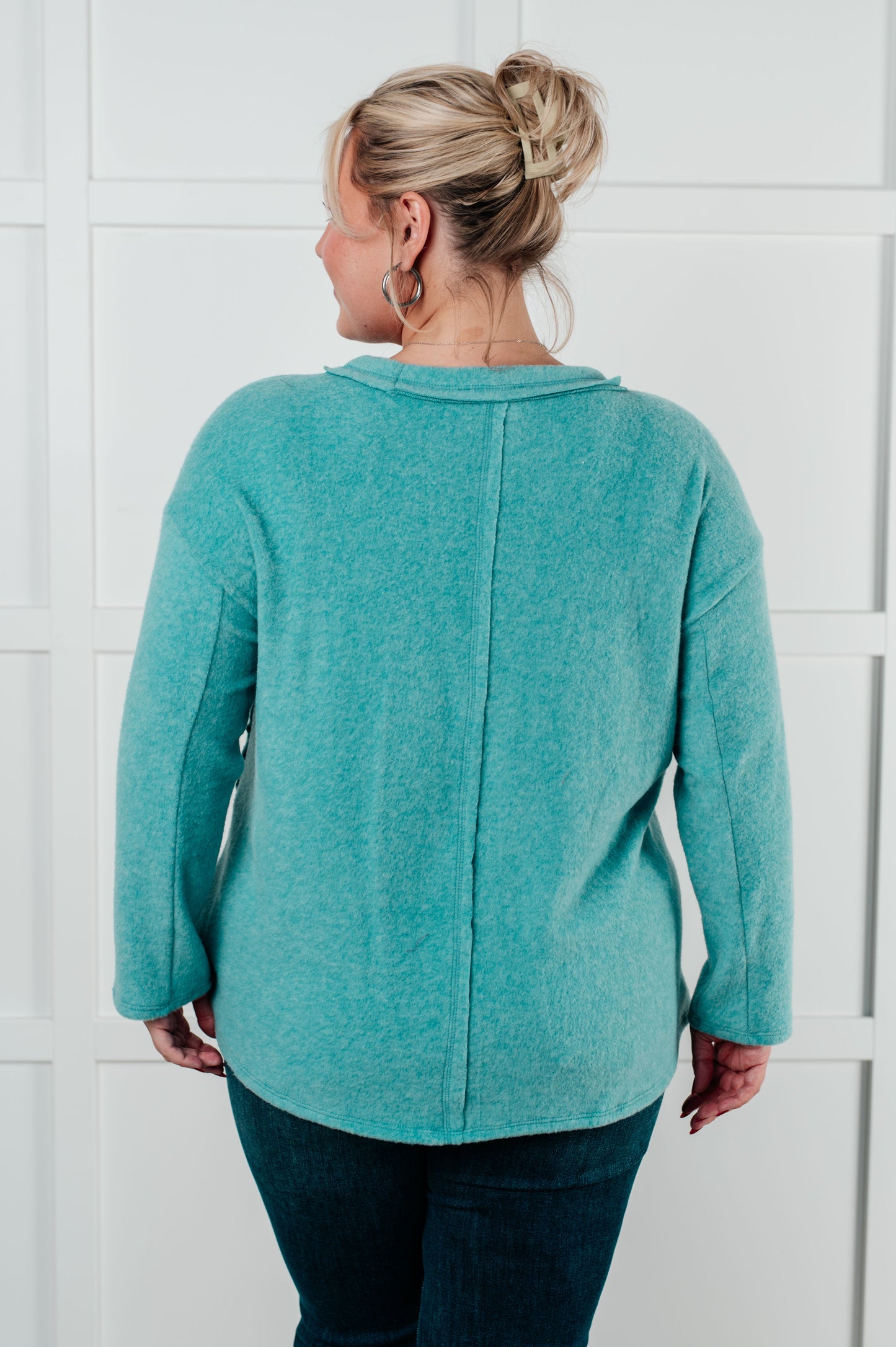 Effortless Chic Brushed Hacci Dusty Teal Sweater