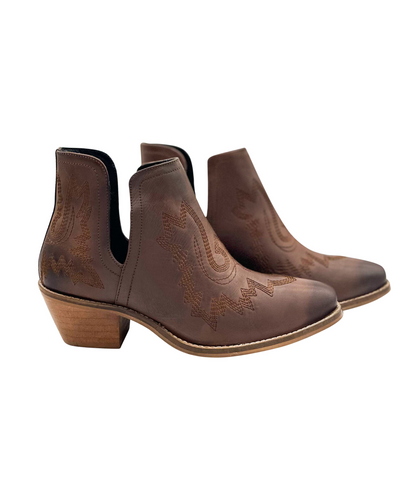 Saddle Up Leather Booties in Brown