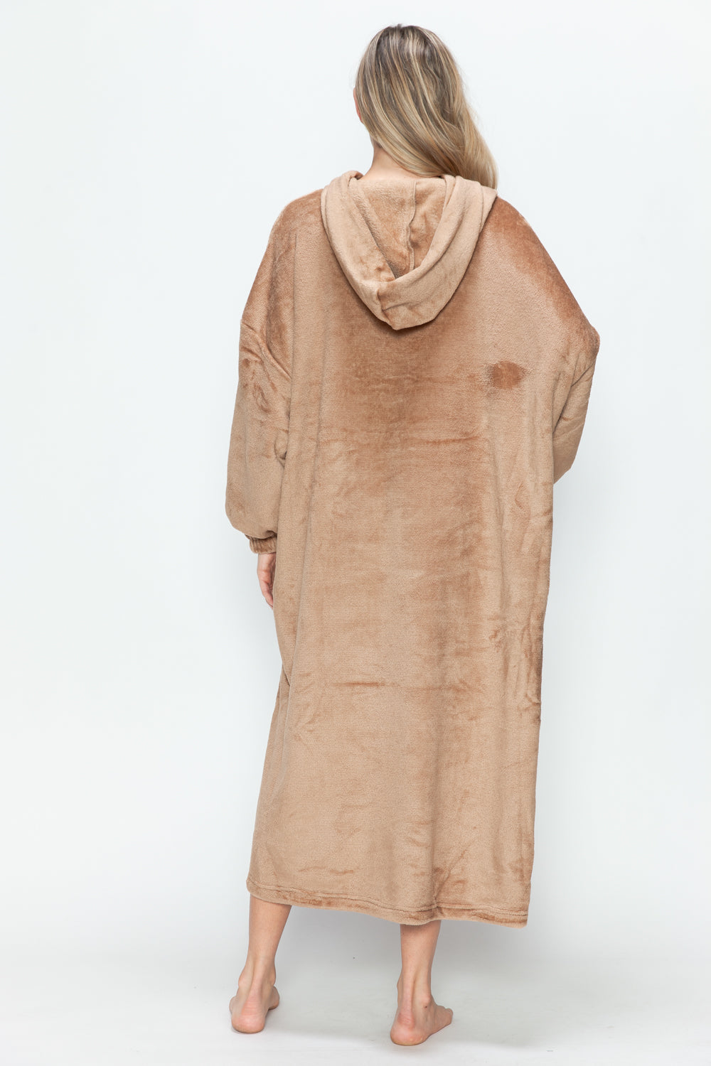 Cozy Hooded Midi Lounge Gown with Pockets