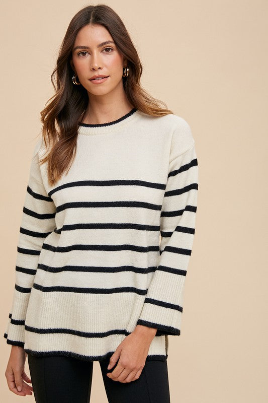 Coastal Stripe Side-Slit Sweater