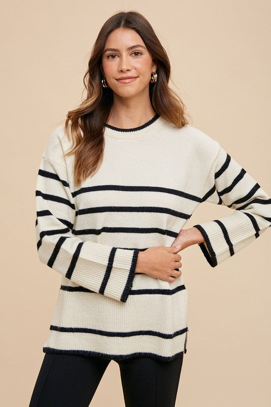 Coastal Stripe Side-Slit Sweater