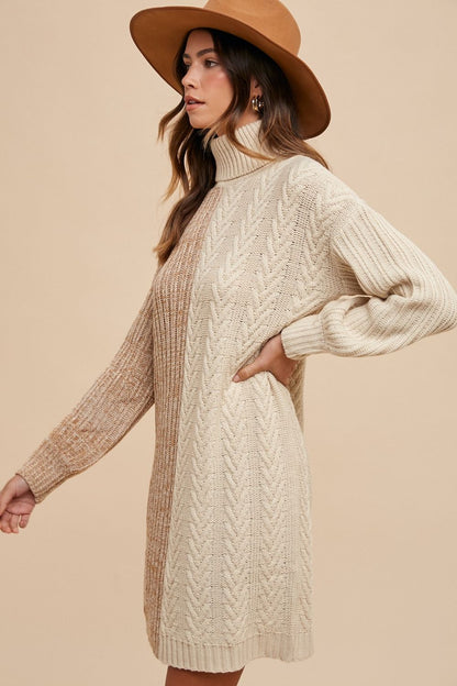 Chic Block Turtleneck Sweater Dress