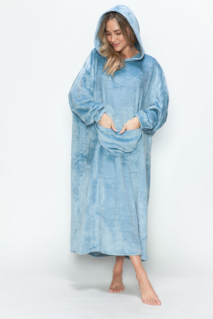 Cozy Hooded Midi Lounge Gown with Pockets