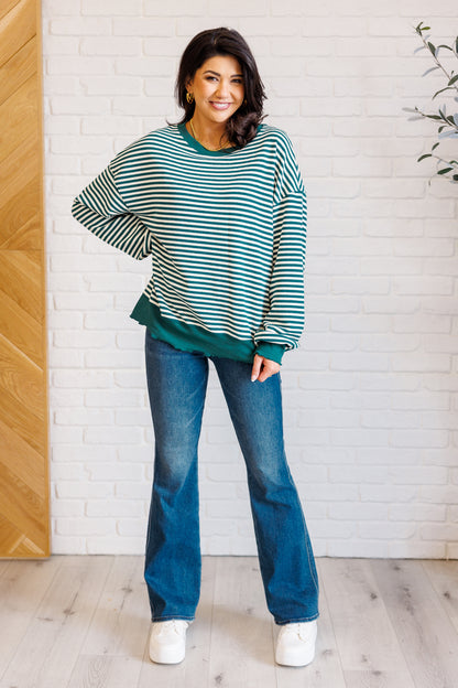 Simply Striped Drop Shoulder Sweater - Green