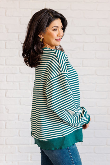 Simply Striped Drop Shoulder Sweater - Green