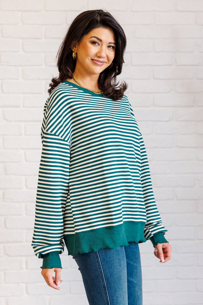 Simply Striped Drop Shoulder Sweater - Green