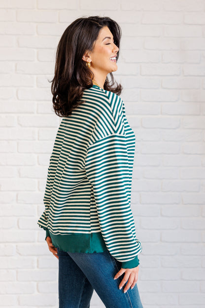 Simply Striped Drop Shoulder Sweater - Green