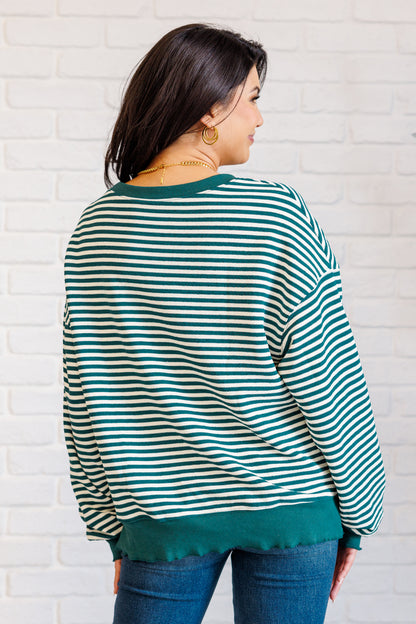 Simply Striped Drop Shoulder Sweater - Green