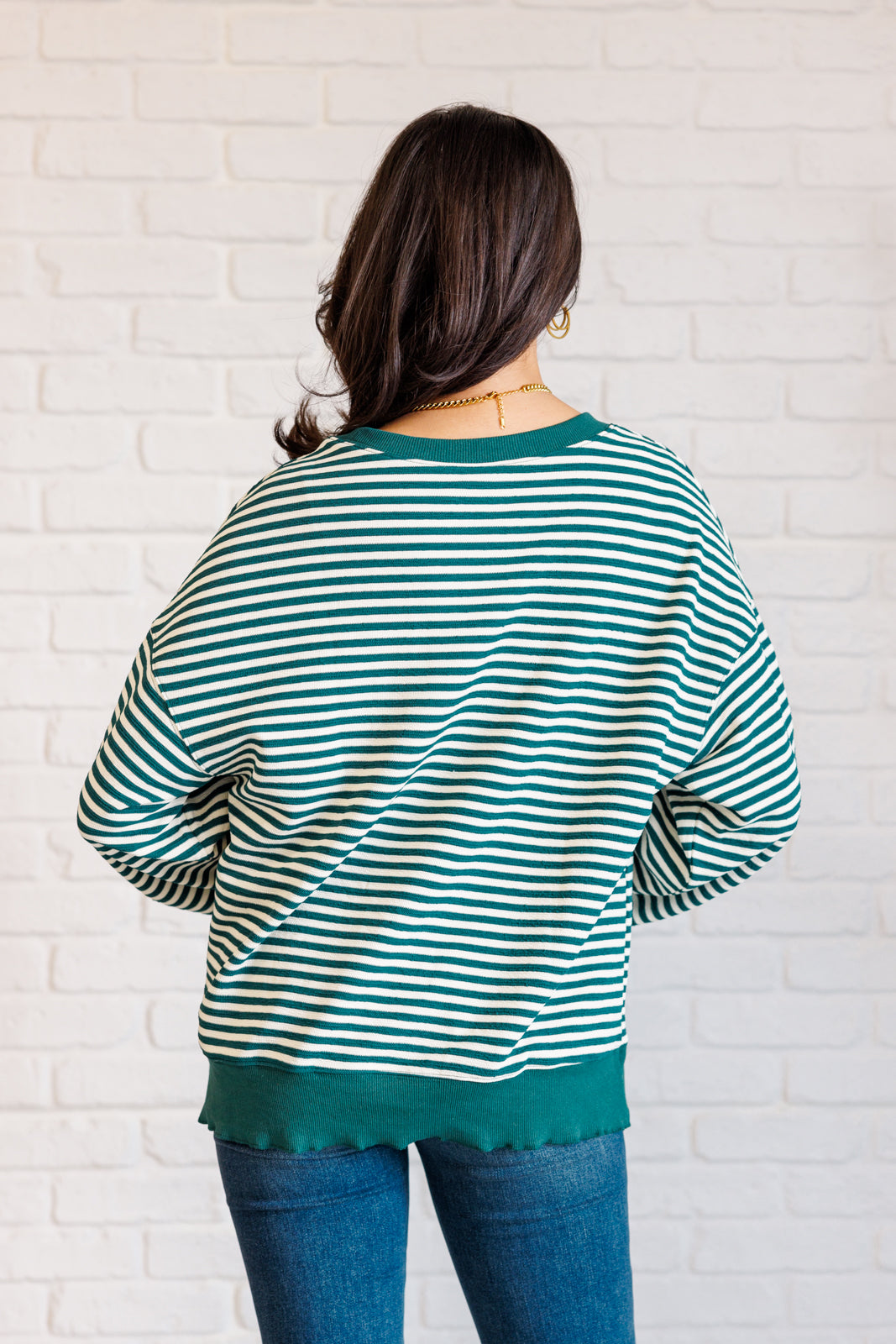 Simply Striped Drop Shoulder Sweater - Green