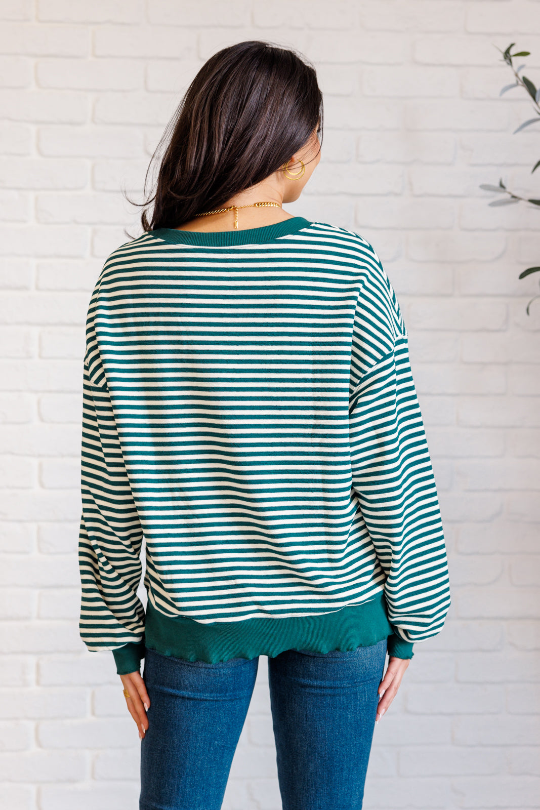 Simply Striped Drop Shoulder Sweater - Green