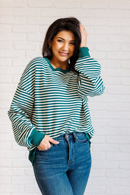 Simply Striped Drop Shoulder Sweater - Green