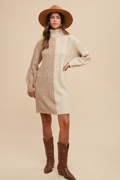 Chic Block Turtleneck Sweater Dress