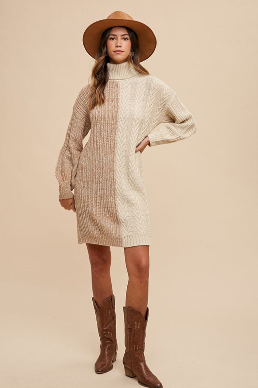 Chic Block Turtleneck Sweater Dress