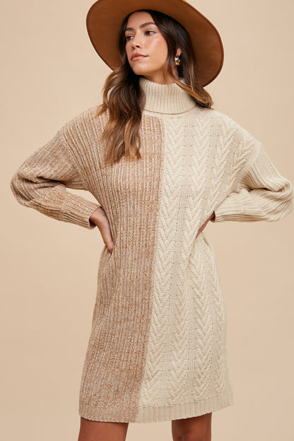 Chic Block Turtleneck Sweater Dress