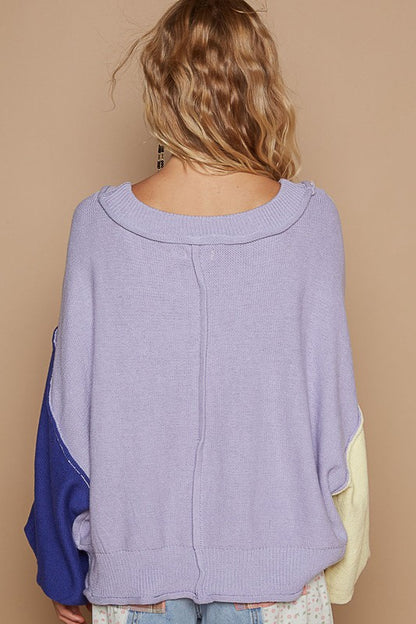 Modern Contrast Lantern Sleeve Sweater - Lavender