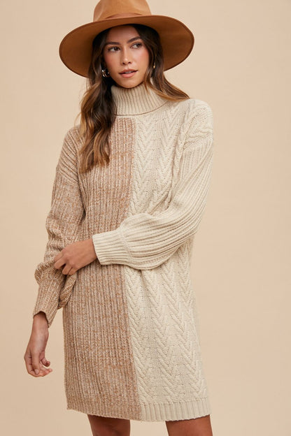 Chic Block Turtleneck Sweater Dress