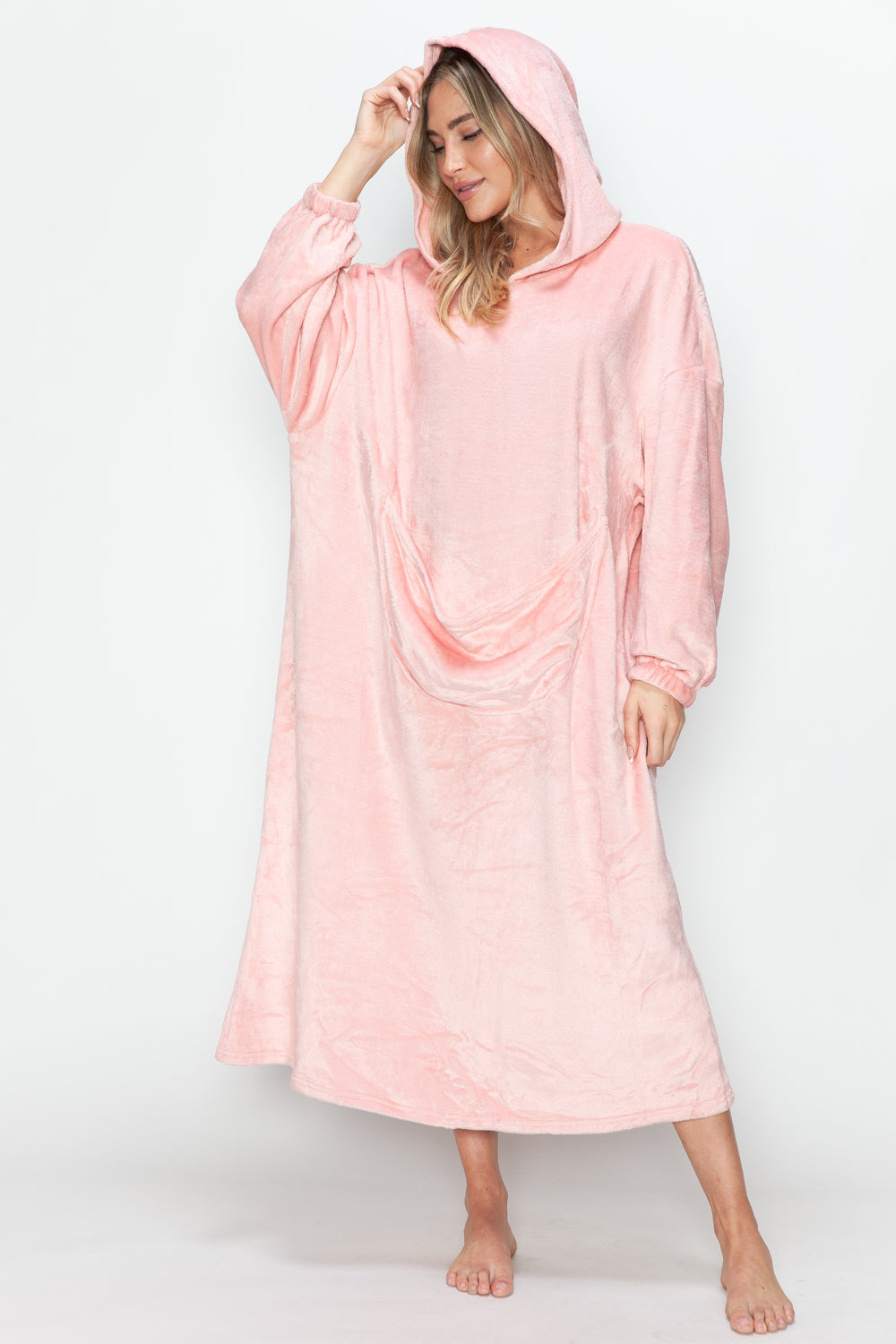 Cozy Hooded Midi Lounge Gown with Pockets