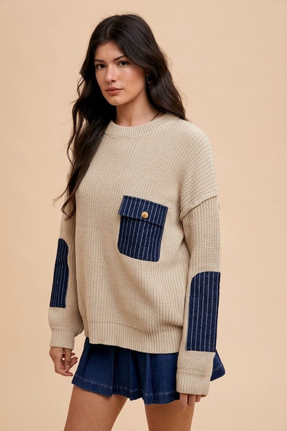 Modern Contrast Patch Pocket Sweater