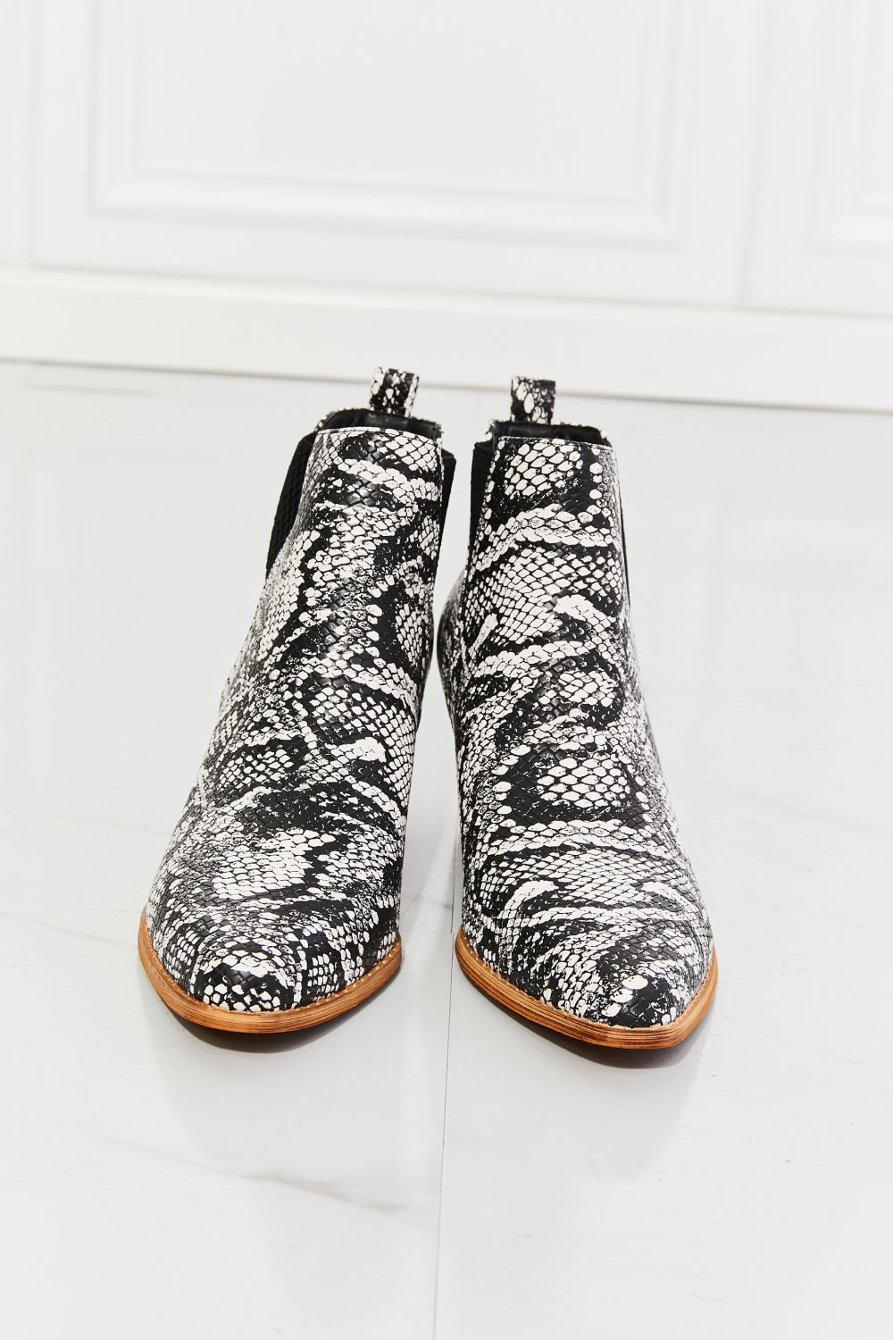 Strut Again Snakeskin Pointed Booties