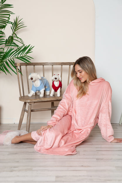 Cozy Hooded Midi Lounge Gown with Pockets