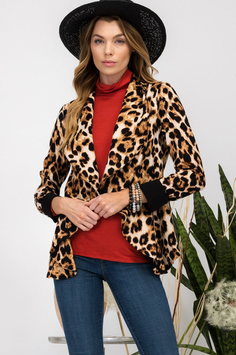 Wild Edge Leopard Open Front Blazer