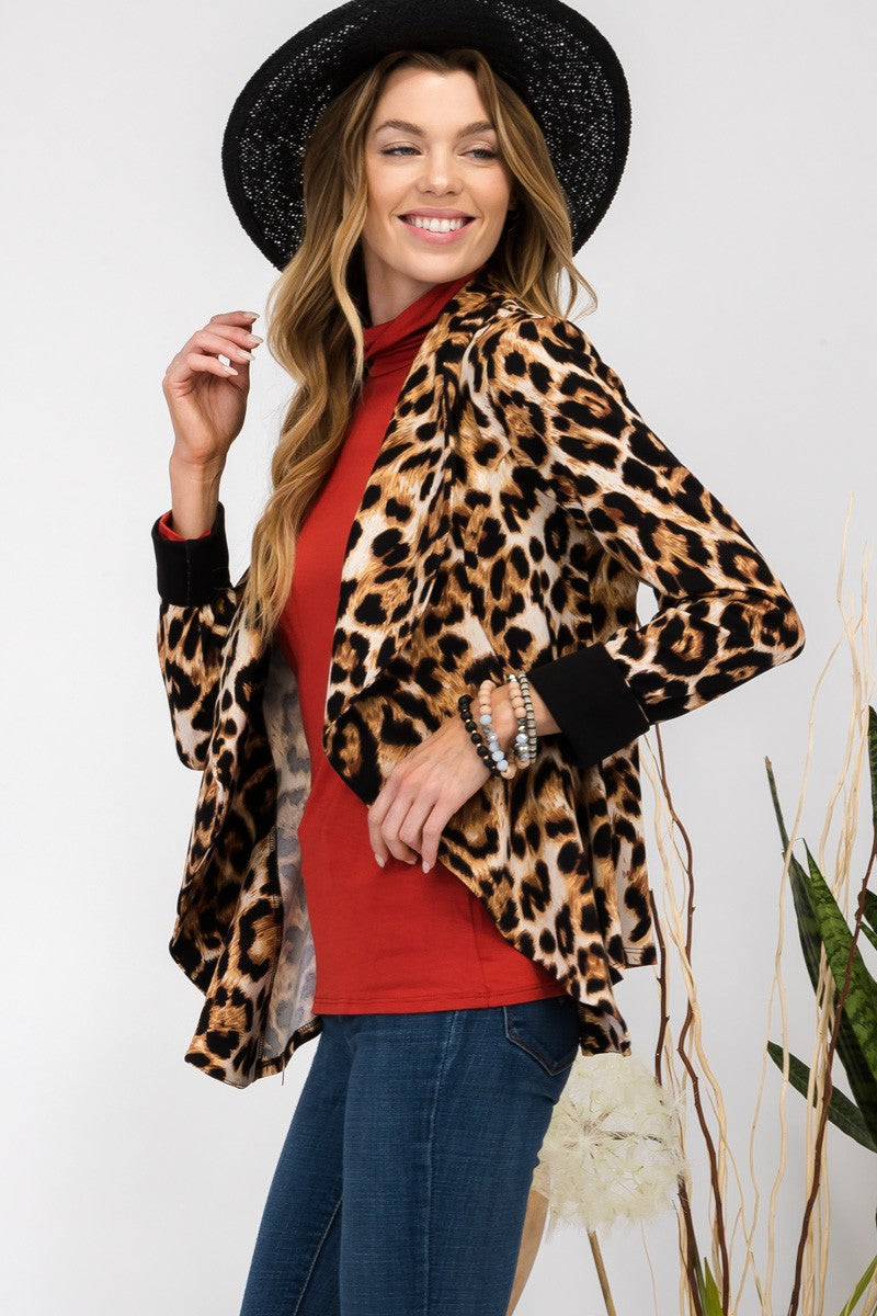 Wild Edge Leopard Open Front Blazer