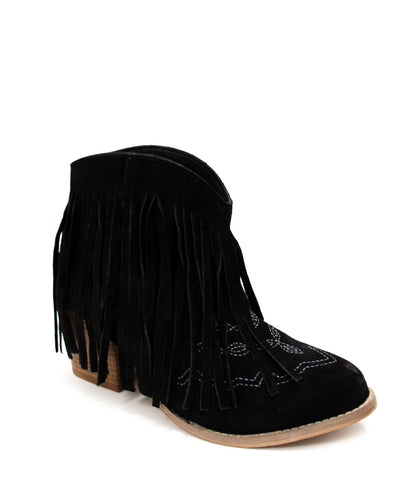 Fringe Appeal Black Suede Booties