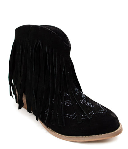 Fringe Appeal Black Suede Booties