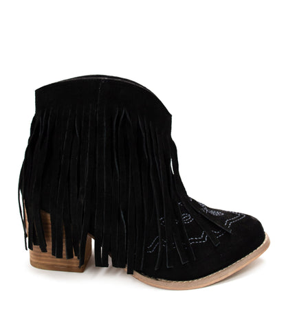 Fringe Appeal Black Suede Booties