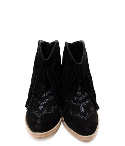 Fringe Appeal Black Suede Booties