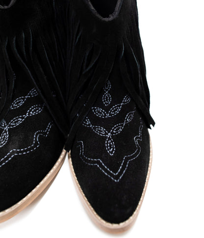 Fringe Appeal Black Suede Booties