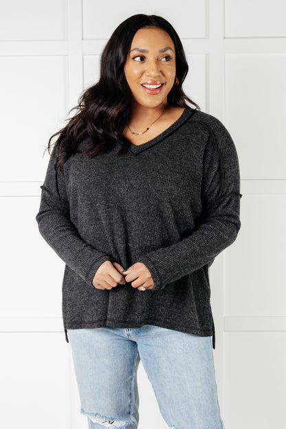 Cozy Days Brushed Hacci Long Sleeve Top - Black