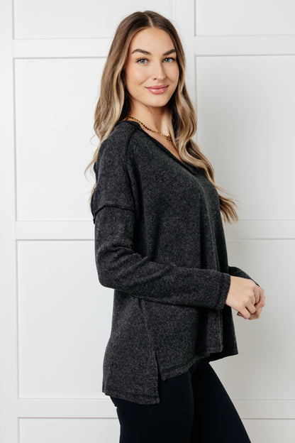 Cozy Days Brushed Hacci Long Sleeve Top - Black