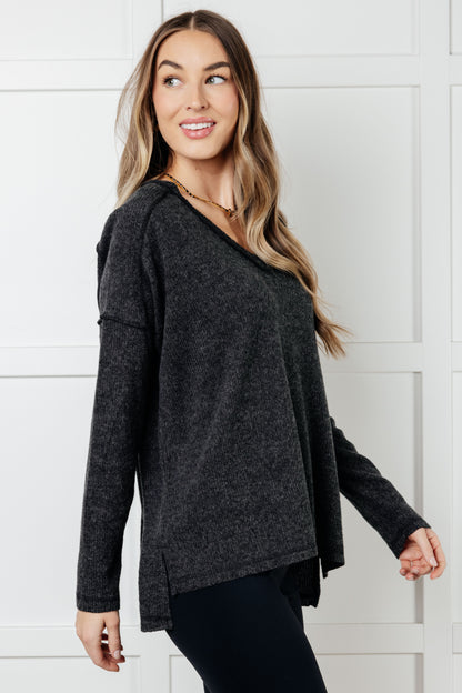 Cozy Days Brushed Hacci Long Sleeve Top - Black