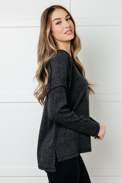 Cozy Days Brushed Hacci Long Sleeve Top - Black