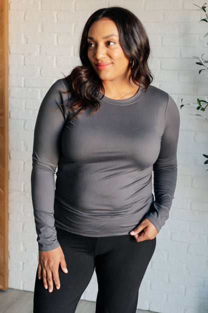 Effortless Essentials Microfiber Long Sleeve Tee in Ash Grey