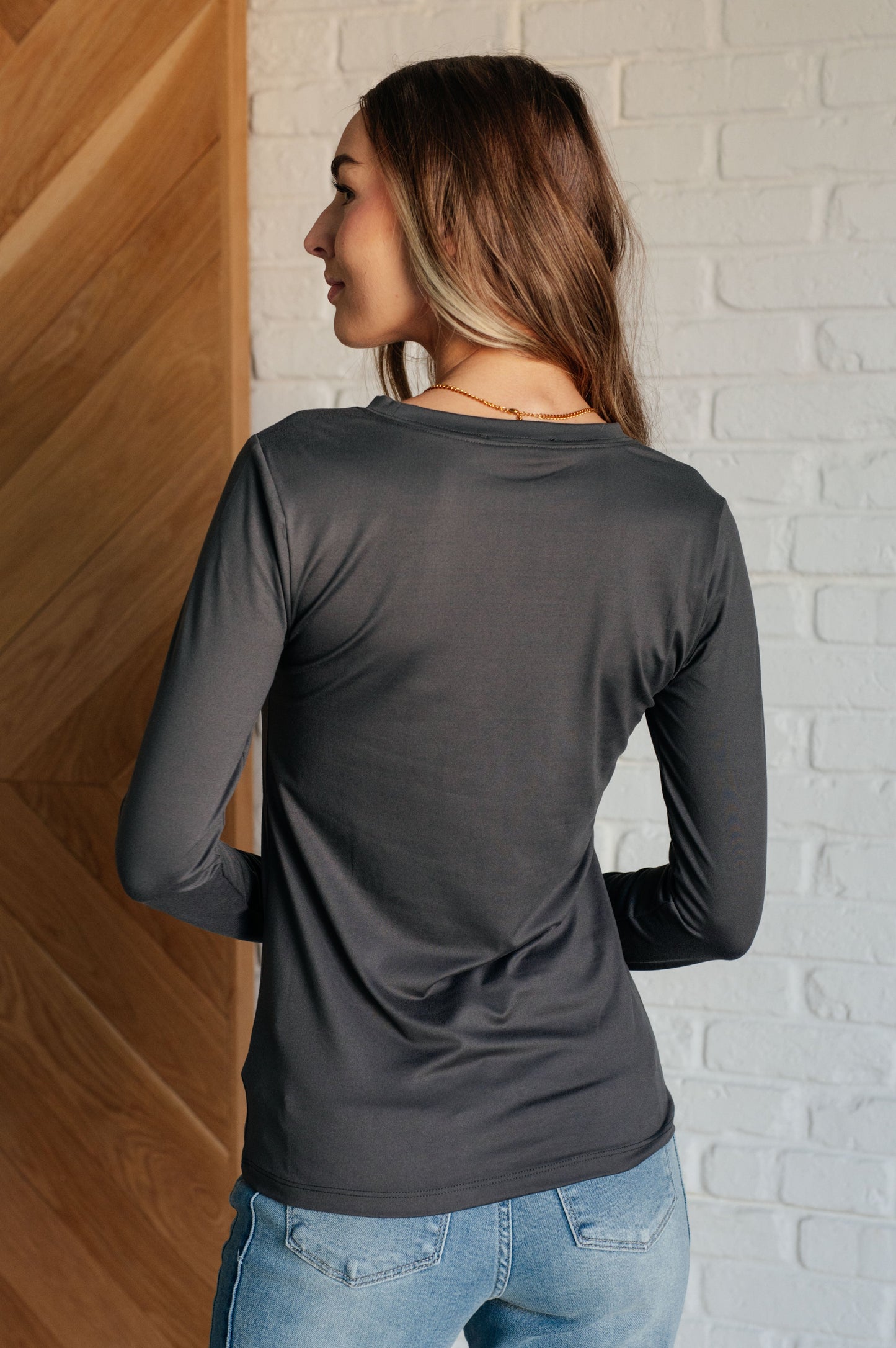 Effortless Essentials Microfiber Long Sleeve Tee in Ash Grey