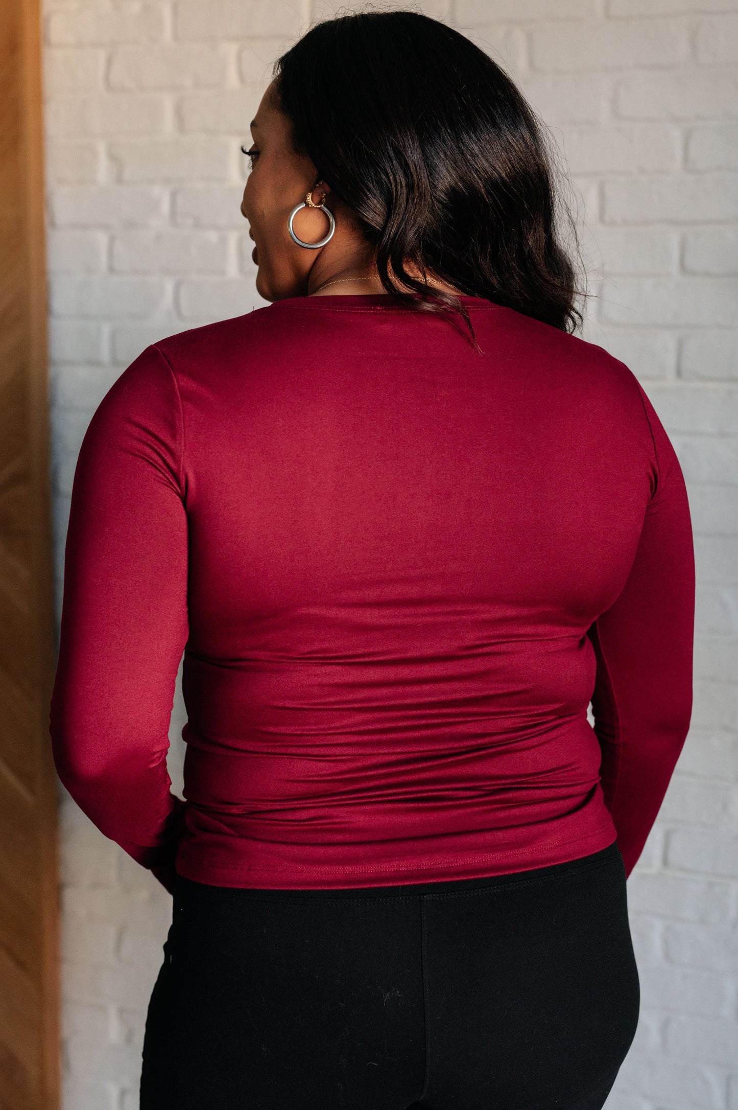 Effortless Essentials Microfiber Long Sleeve Tee in Cabernet