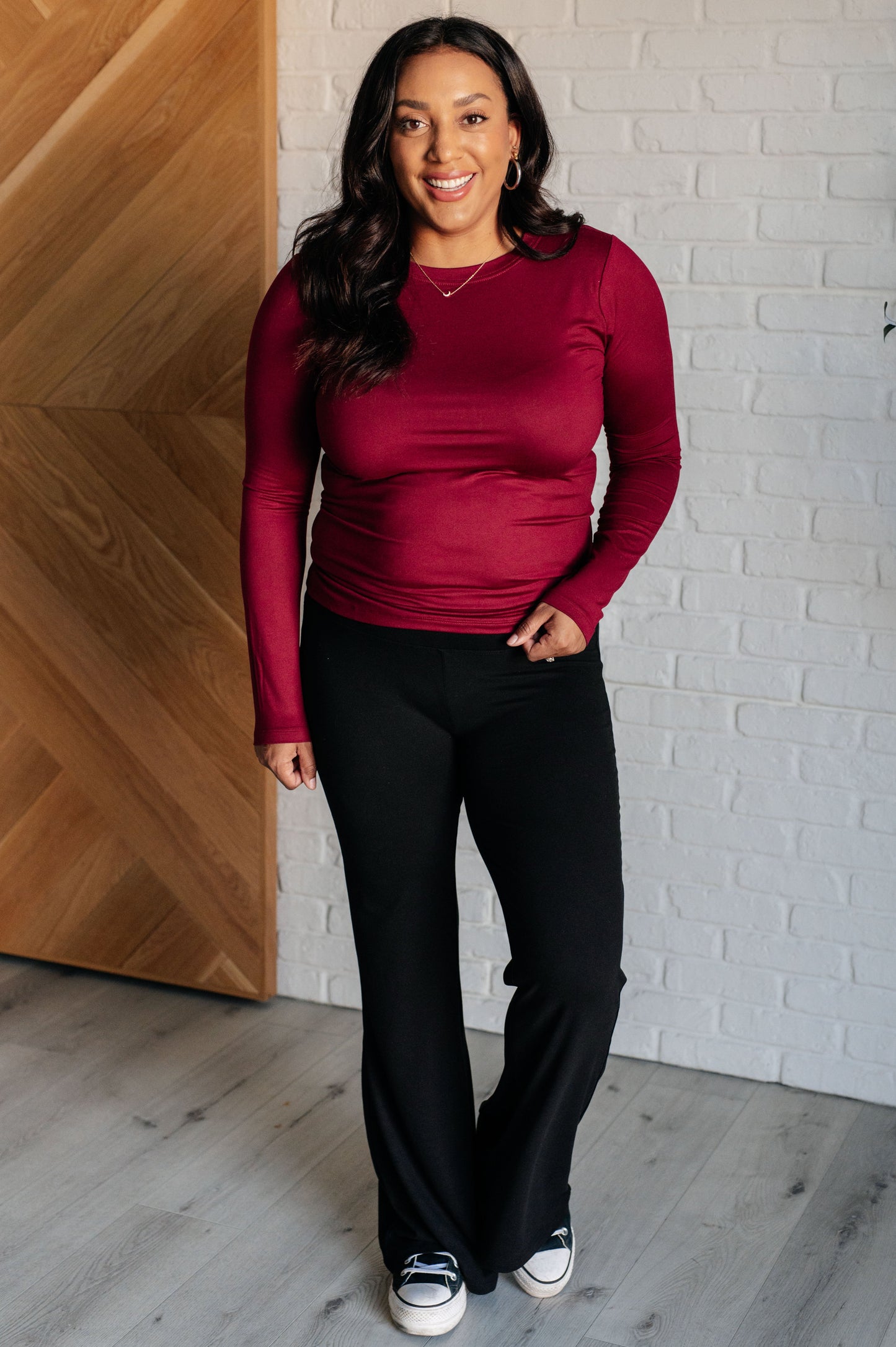 Effortless Essentials Microfiber Long Sleeve Tee in Cabernet