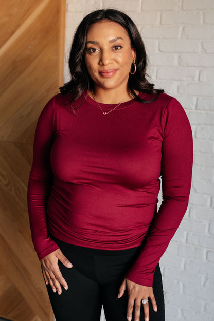 Effortless Essentials Microfiber Long Sleeve Tee in Cabernet