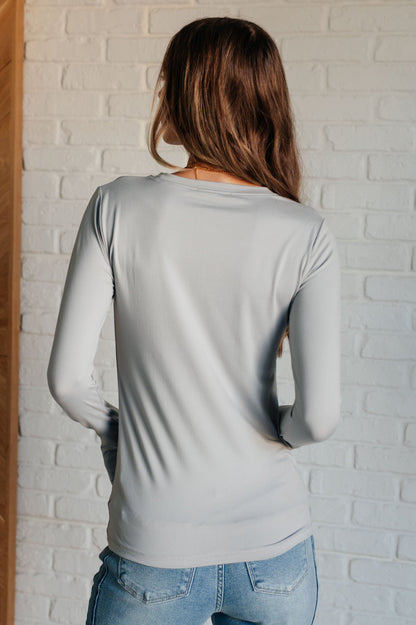 Effortless Essentials Microfiber Long Sleeve Tee in Light Grey