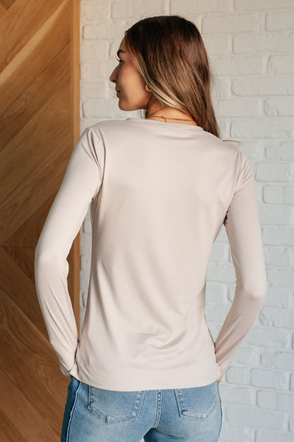 Effortless Essentials Microfiber Long Sleeve Tee in Sand Beige