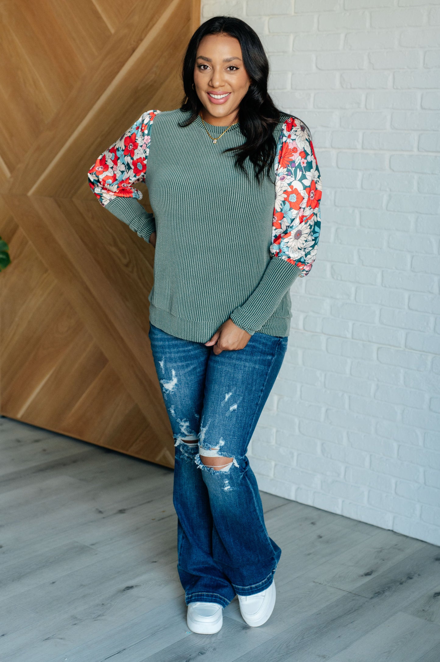 Elevated Blossom Long Sleeve Top - Redtop