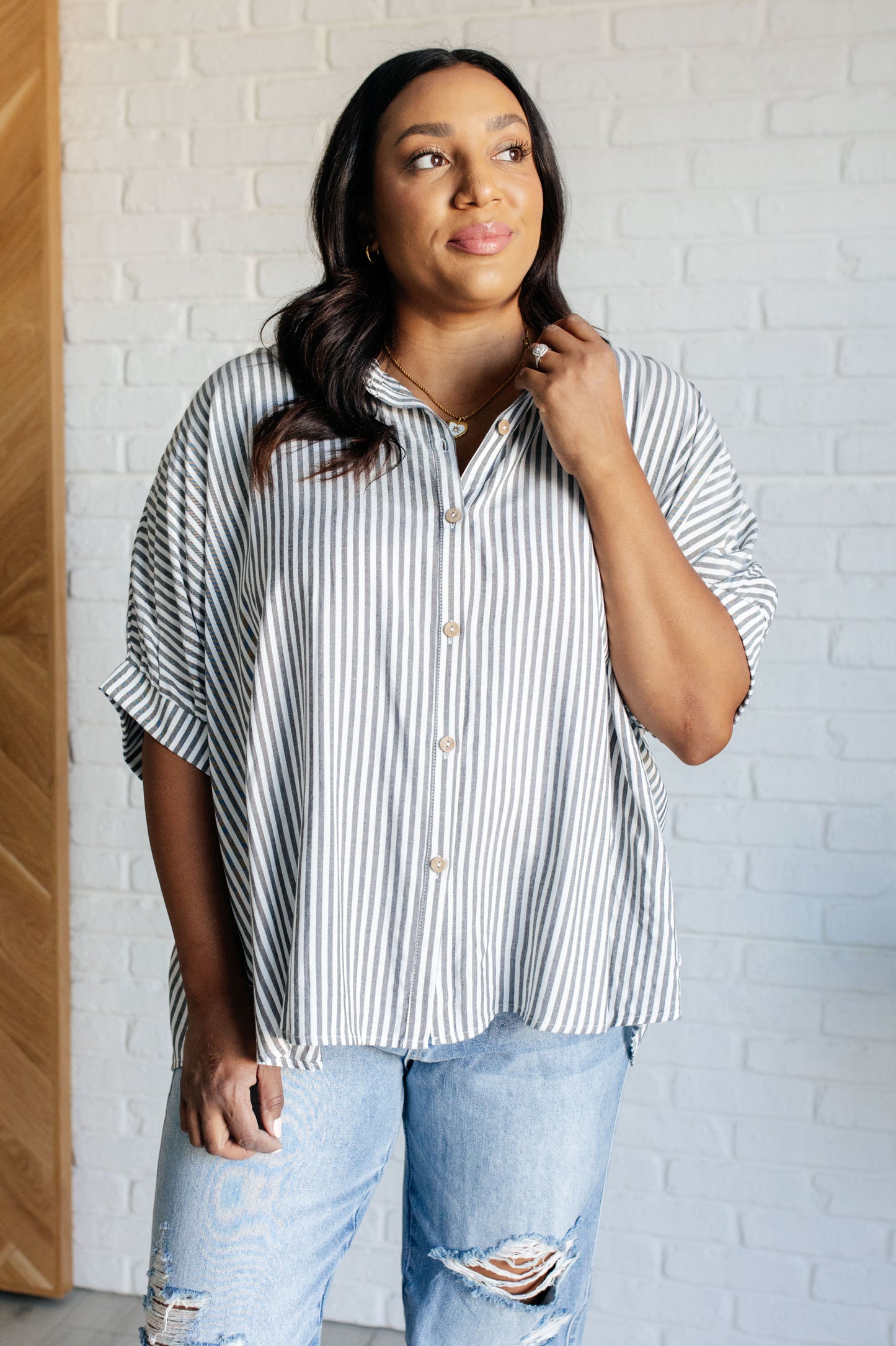 Stripes & Structure Boxy Shirt - Black