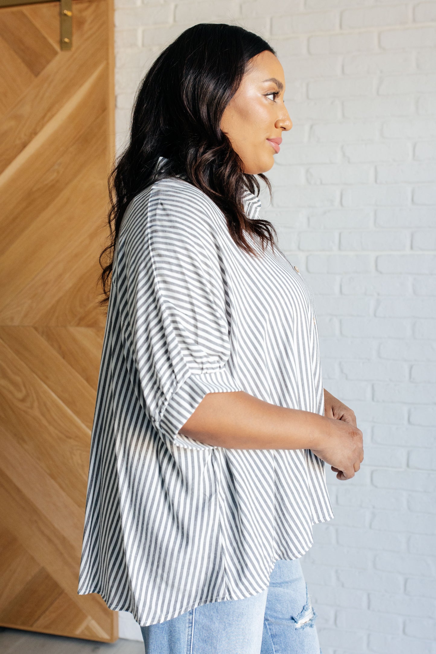 Stripes & Structure Boxy Shirt - Black