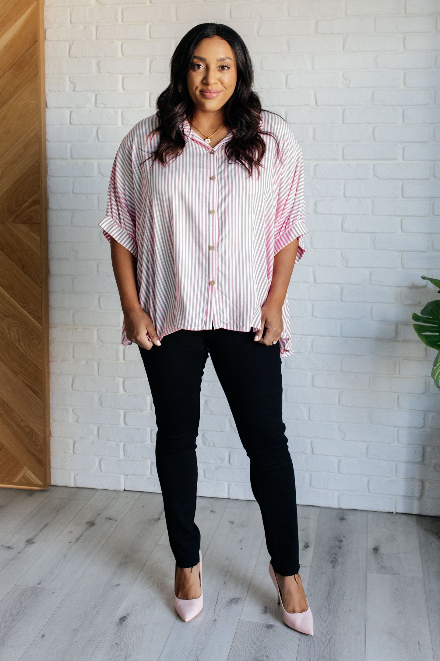 Stripes & Structure Boxy Shirt - Pink