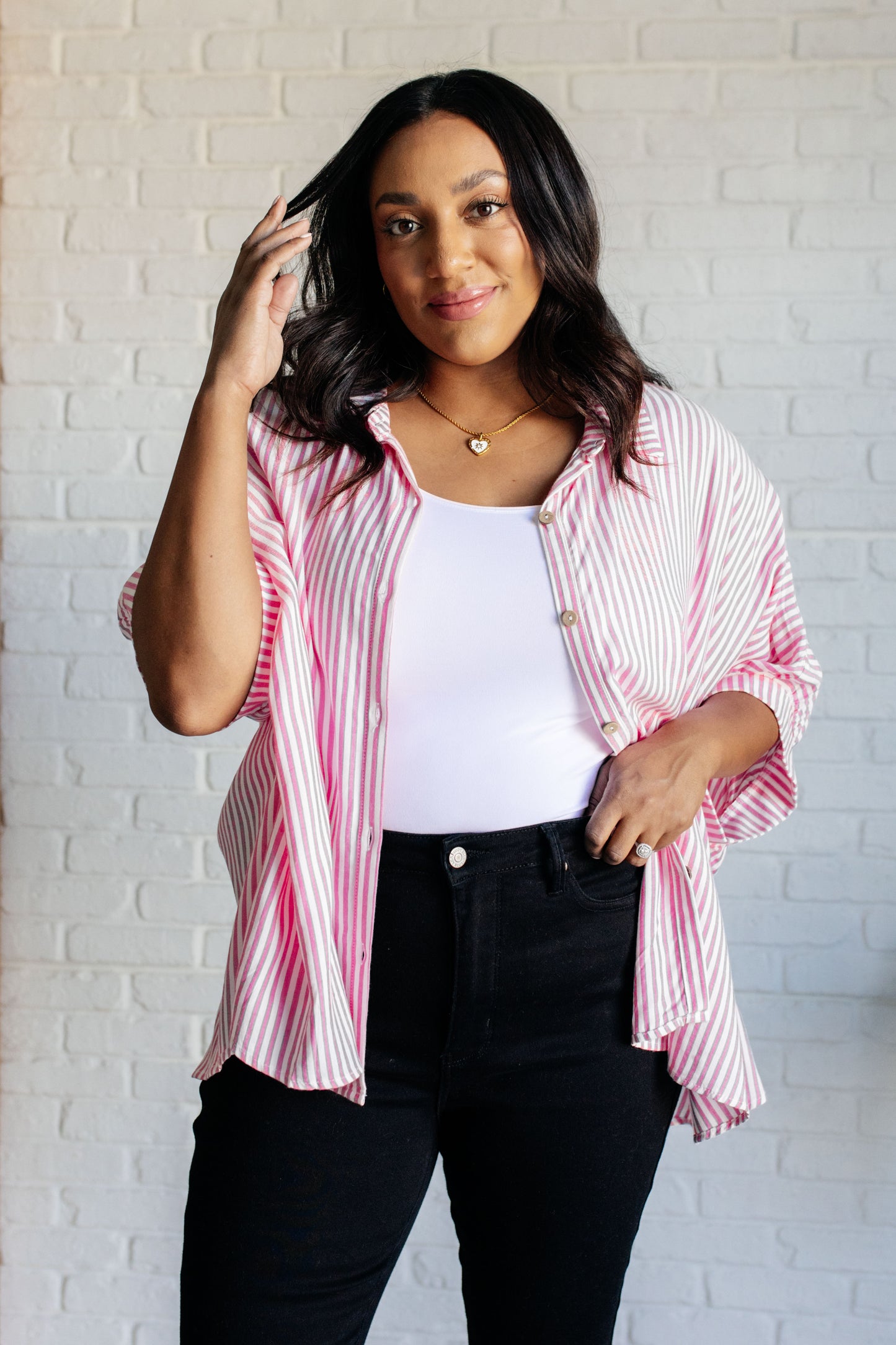 Stripes & Structure Boxy Shirt - Pink